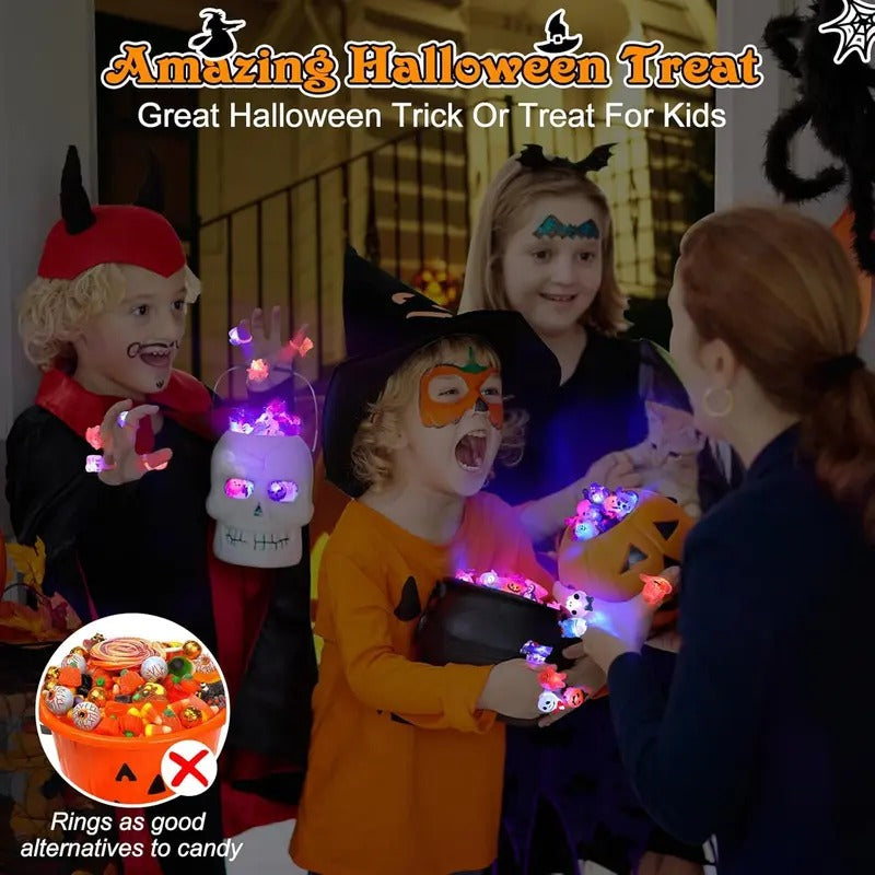 50pcs Glow Flashing LED Halloween Rings with LED Lights, Child Festive Party Favors, Halloween Goody Bag Basket Stuffers Fillers